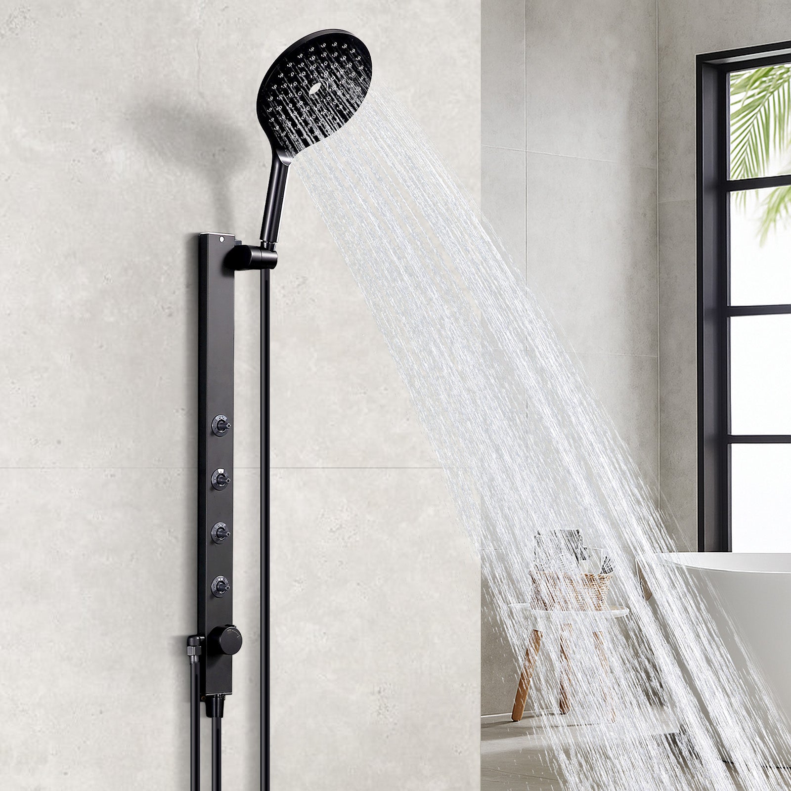 Homelody Colonne de Douche Sans Mitigeur avec 4 Jets Latéraux Orientables – Douchette à Main 7,5" réglable en Hauteur, Acier Inoxydable
