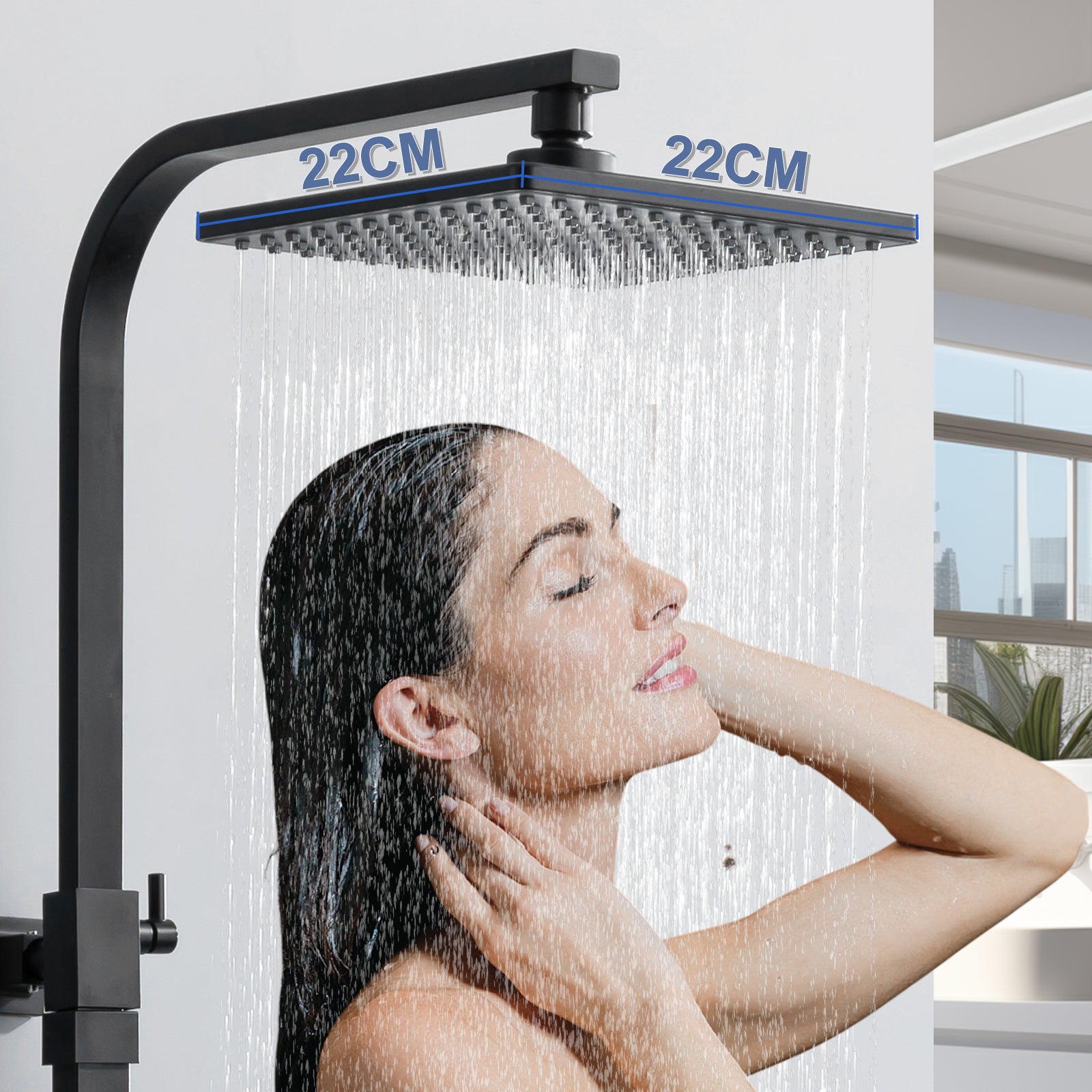 HOMELODY Colonne de Douche Thermostatique 38℃ En Laiton, Ensemble de Douche Noir Réglable en Hauteur, Mitigeur Douche pour Salle de Bain