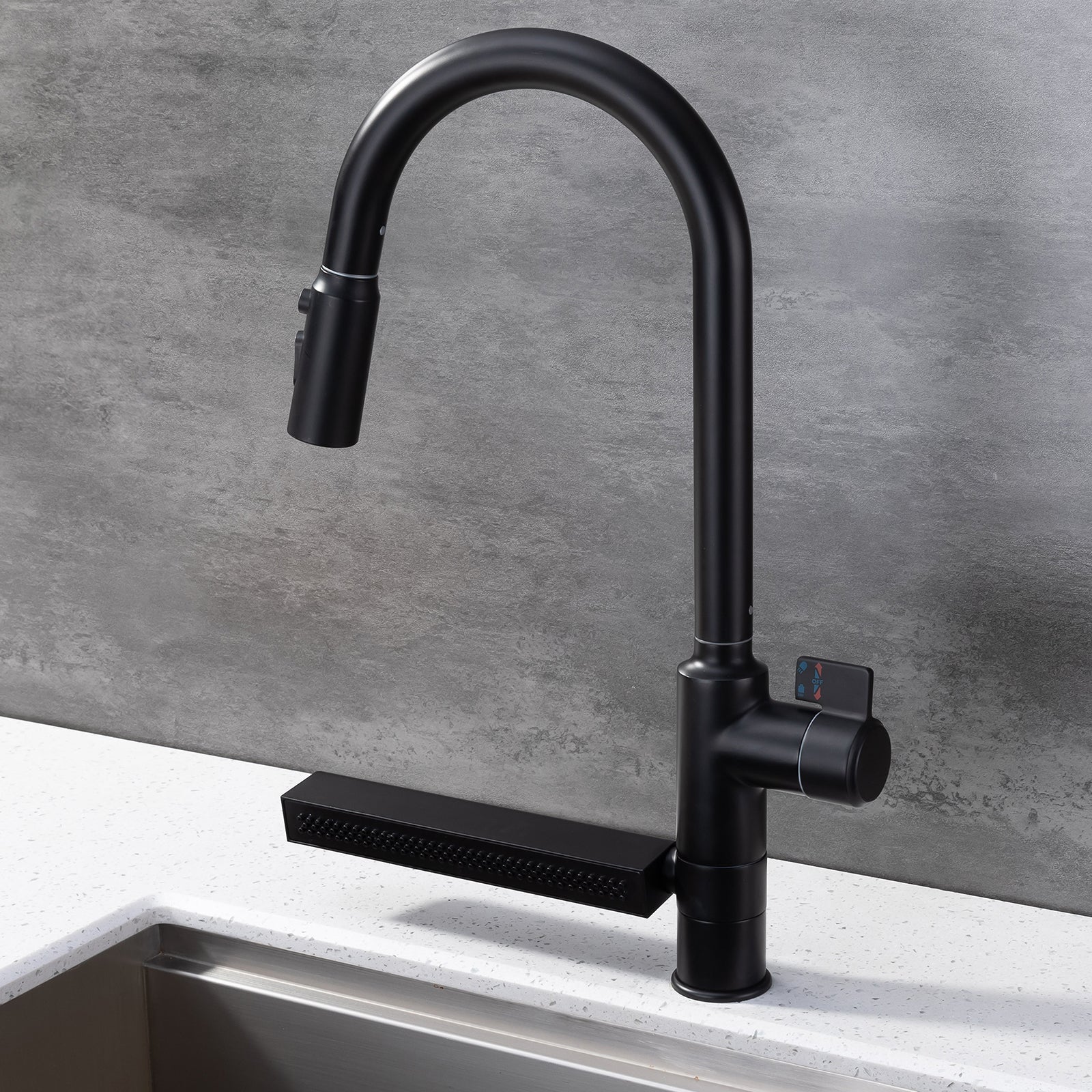 Homelody Mitigeur Cuisine Noir - Robinet de cuisine cascade avec Rotation à 360 ° avec Douchette Extractible 3 Jets