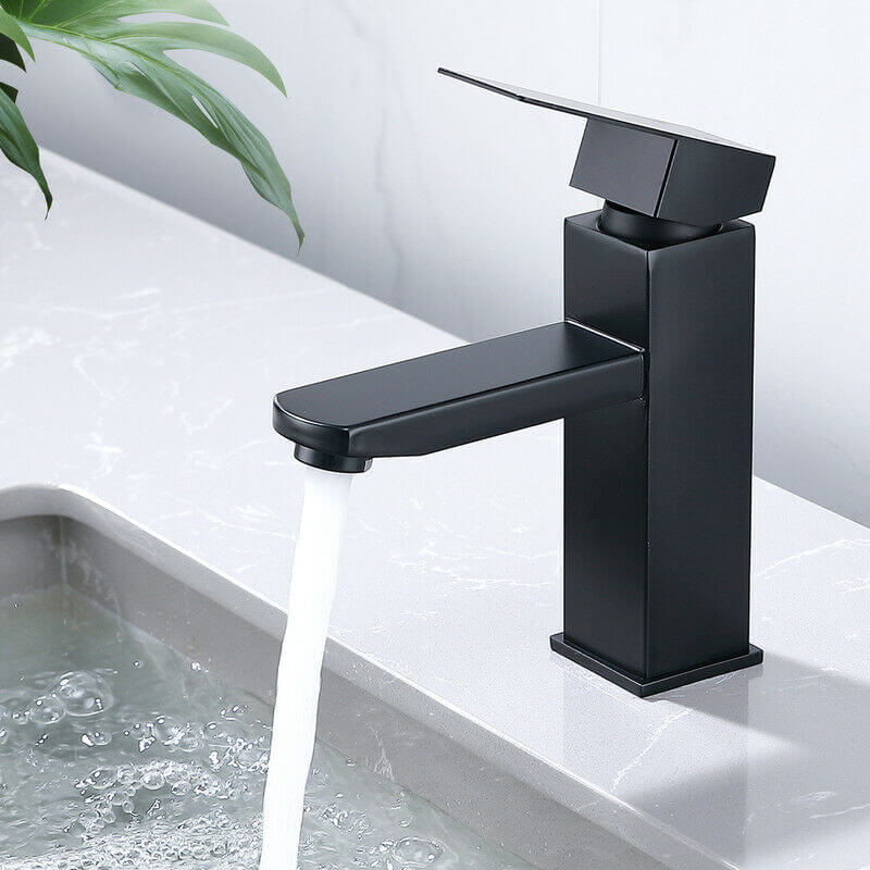 Mitigeur Lavabo Noir acier inoxydable Robinet Salle Bain avec Poignée Carrée Mélangeur de Lavabo monotrou robinet lavabo Froid et Chaud