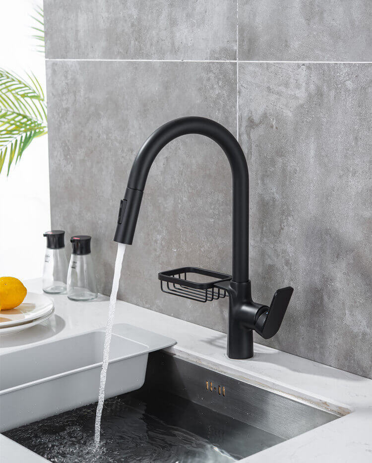 Homelody Noir Robinet Escamotable Evier Bec Pivotant à 360° Mélangeur Cuisine avec Douchette Extractible acier inoxydable et étagères