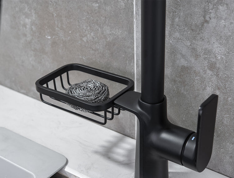 Homelody Noir Robinet Escamotable Evier Bec Pivotant à 360° Mélangeur Cuisine avec Douchette Extractible acier inoxydable et étagères