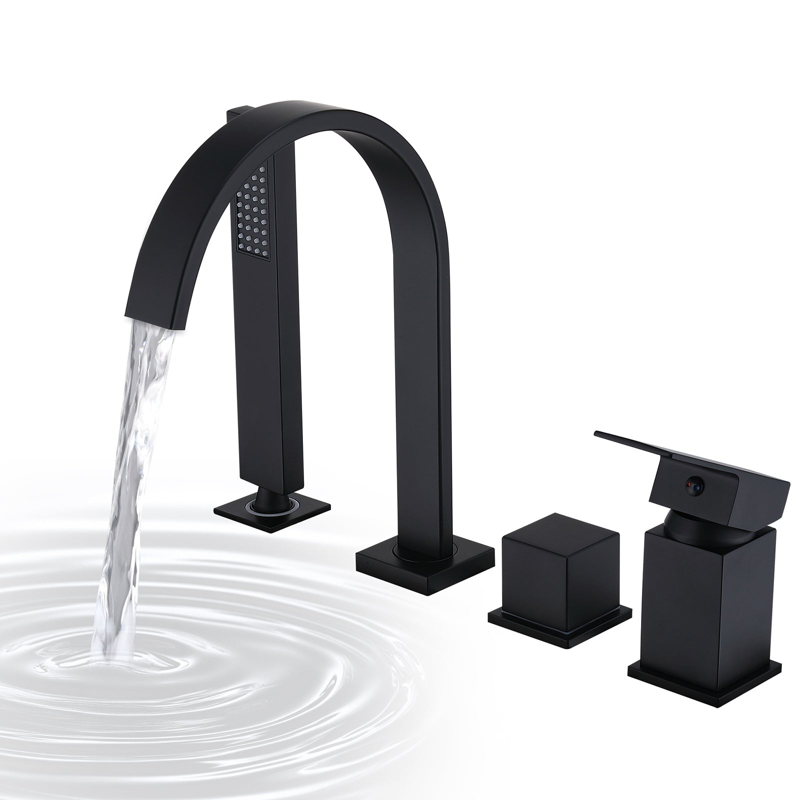 Homelody Robinet Baignoire 4 Trous Noir, Bec Cascade Pivotant 360°, Mitigeur Bain-Douche en Laiton Durable avec Douchette