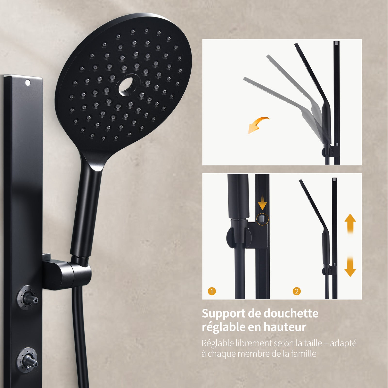 Homelody Colonne de Douche Sans Mitigeur avec 4 Jets Latéraux Orientables – Douchette à Main 7,5" réglable en Hauteur, Acier Inoxydable