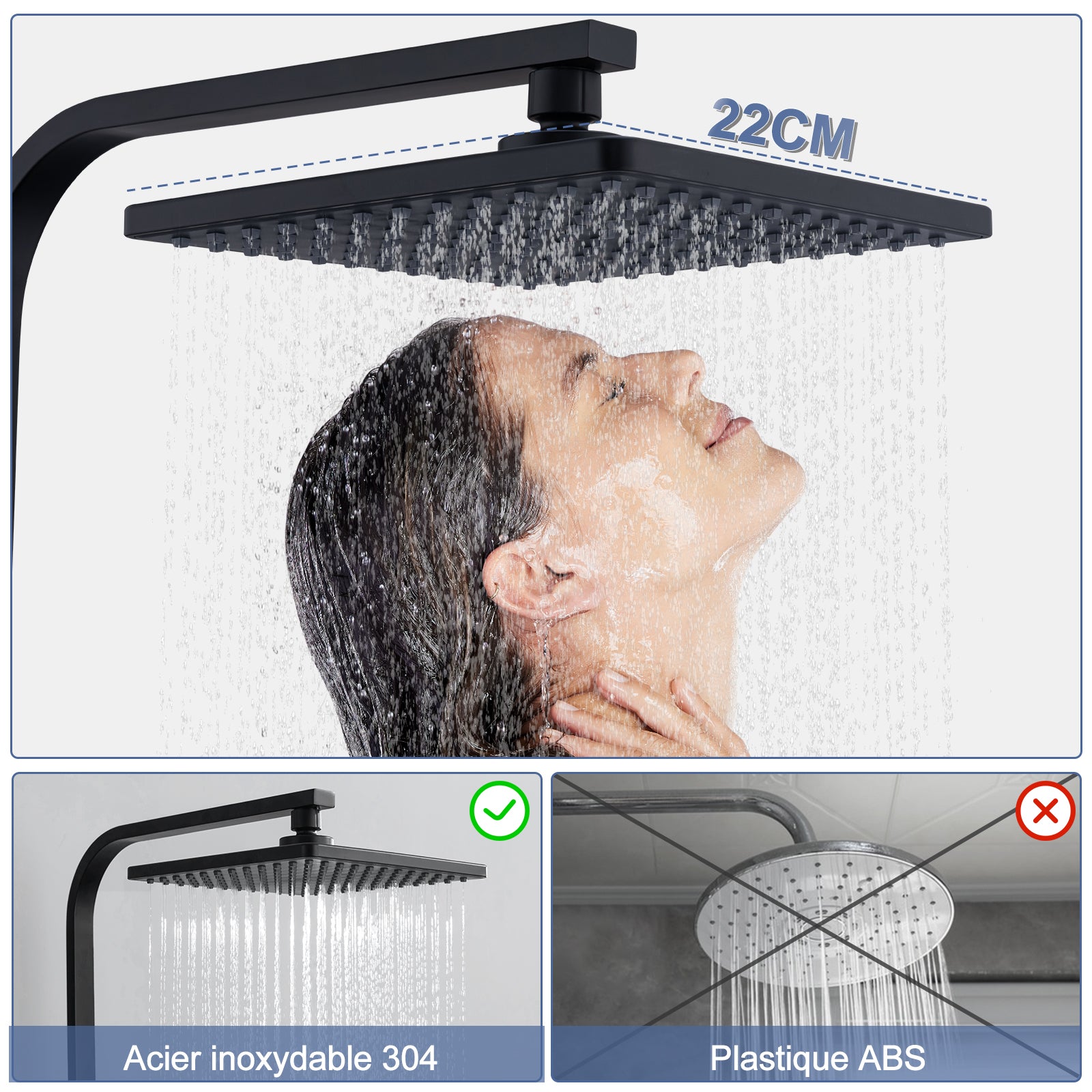 HOMELODY Colonne de Douche Thermostatique 38℃ En Laiton, Ensemble de Douche Noir Réglable en Hauteur, Mitigeur Douche pour Salle de Bain