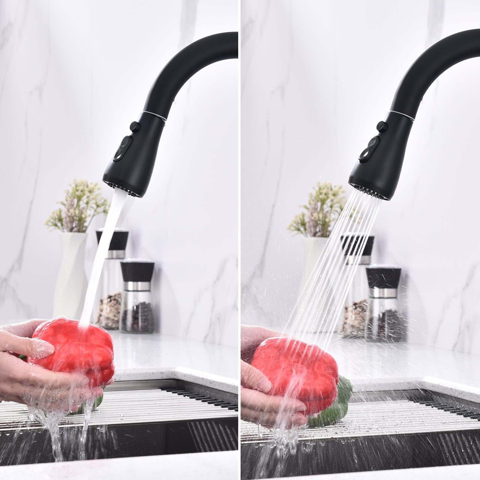 HOMELODY Robinet de cuisine avec douchette - Robinet de cuisine extensible avec 3 modes - Robinet de cuisine rotatif à 360° - Mitigeur d'évier extensible - Mitigeur monocommande en Laiton