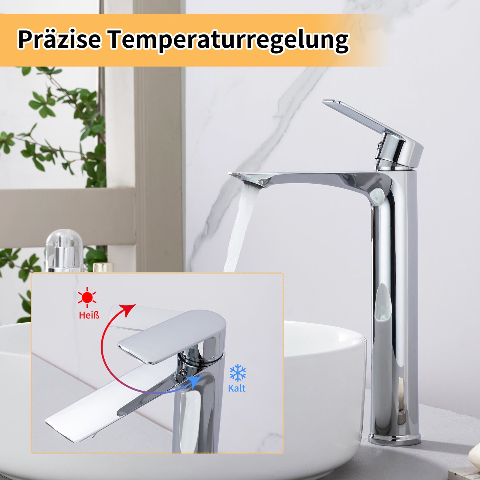 Homelody Robinet Salle de Bain avec Bec Haut – Mitigeur Monocommande en Acier Inoxydable, Réglage Facile de l’Eau Chaude et Froide