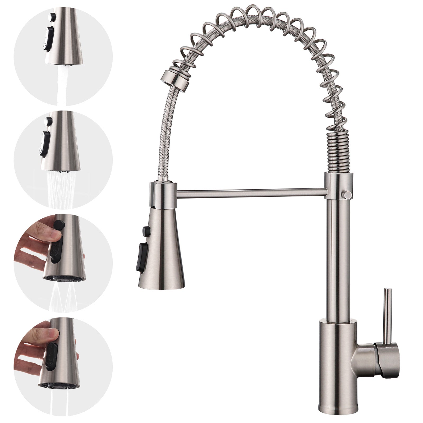 Homelody Mitigeur de Cuisine à Ressort 360° – Douchette 4 Fonctions, Contrôle Température & Débit