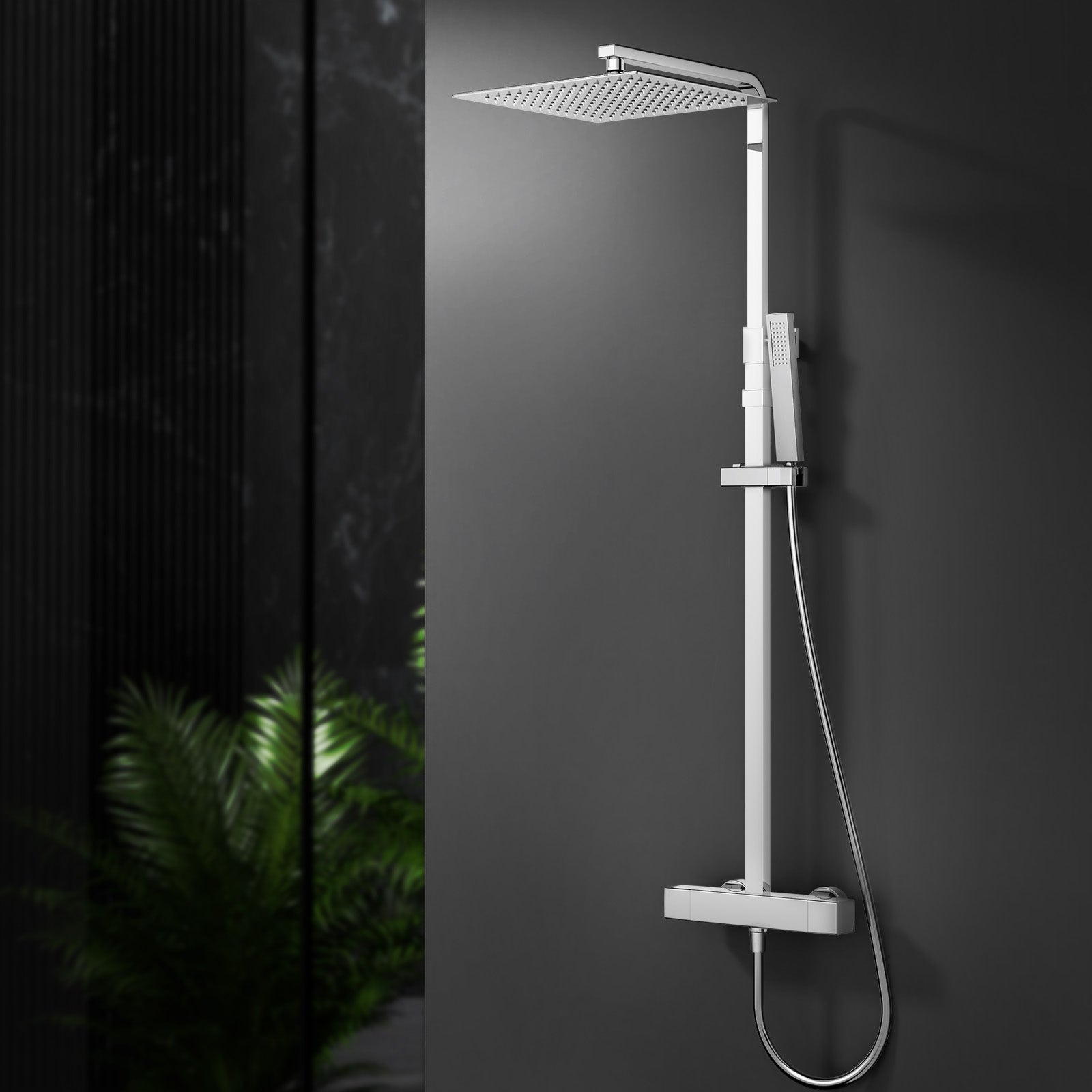 Homelody Colonne de Douche Thermostatique Système de Douche Hauteur Réglable Colonne de Douche Avec Grand Jet de Plafond Carré de 12 Pouces Ensemble de Douche Chromé Corps en Laiton