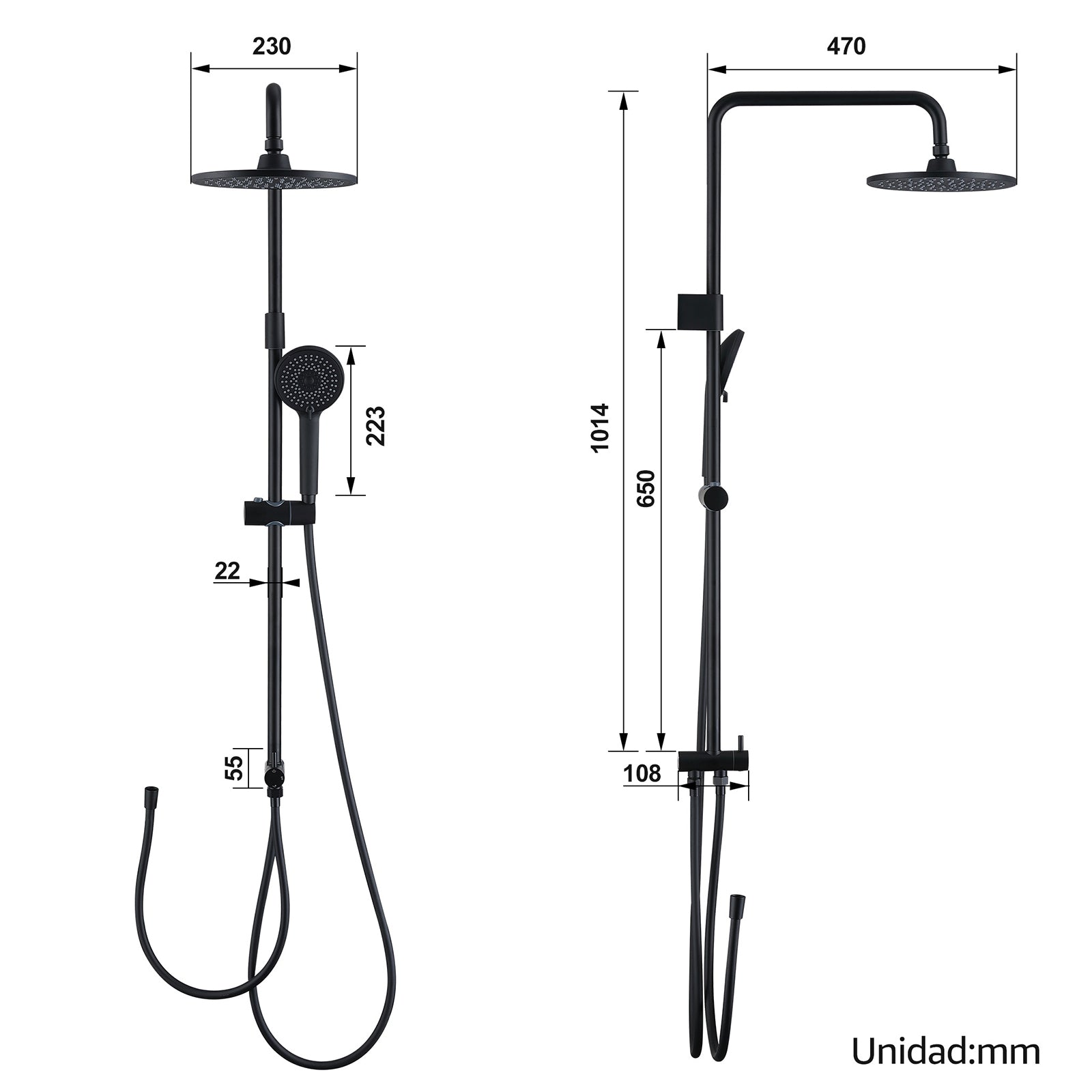 Homelody Système de douche sans thermostat + Mitigeur Douche Thermostatique Cascade Noir Mat
