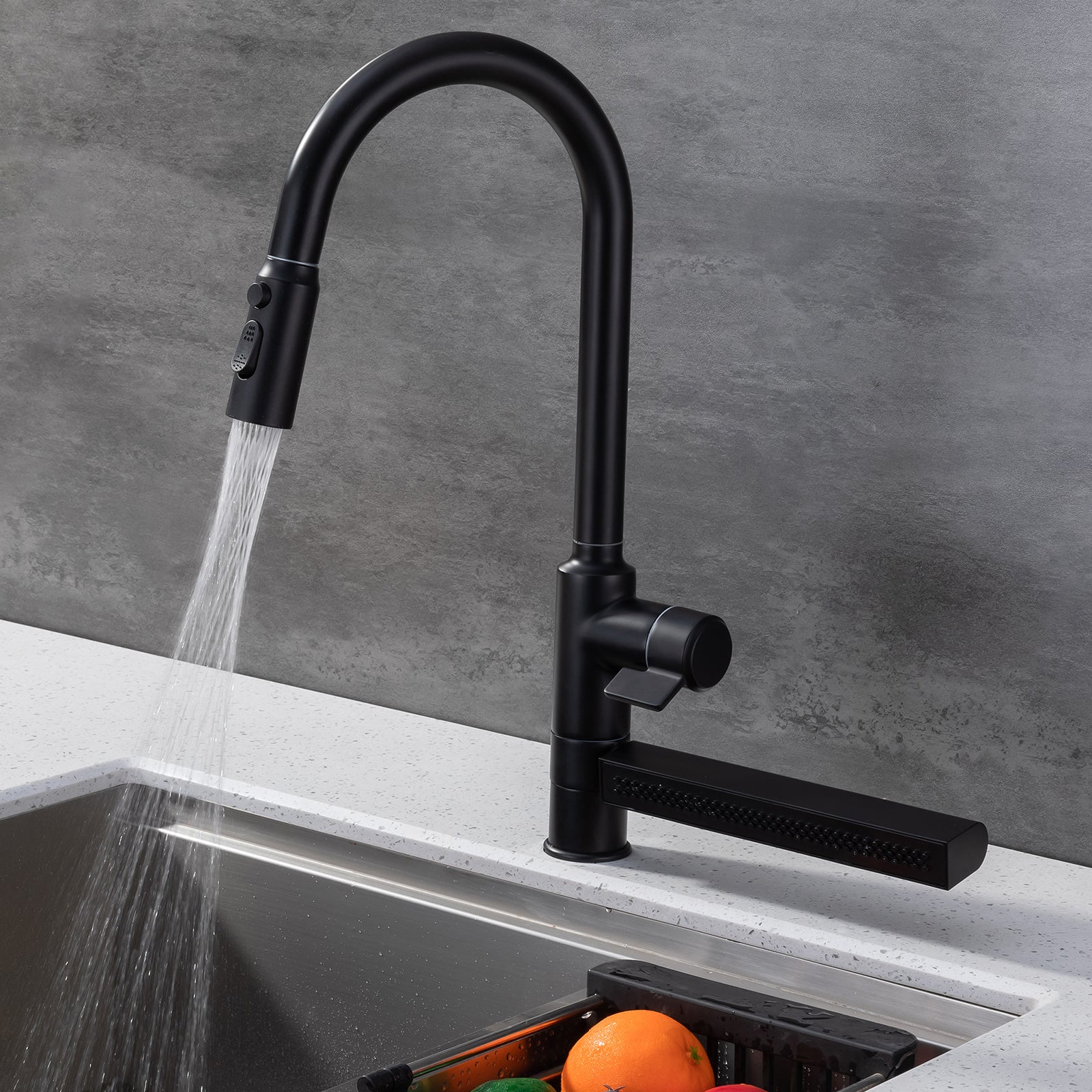 Homelody Mitigeur Cuisine Noir - Robinet de cuisine cascade avec Rotation à 360 ° avec Douchette Extractible 3 Jets