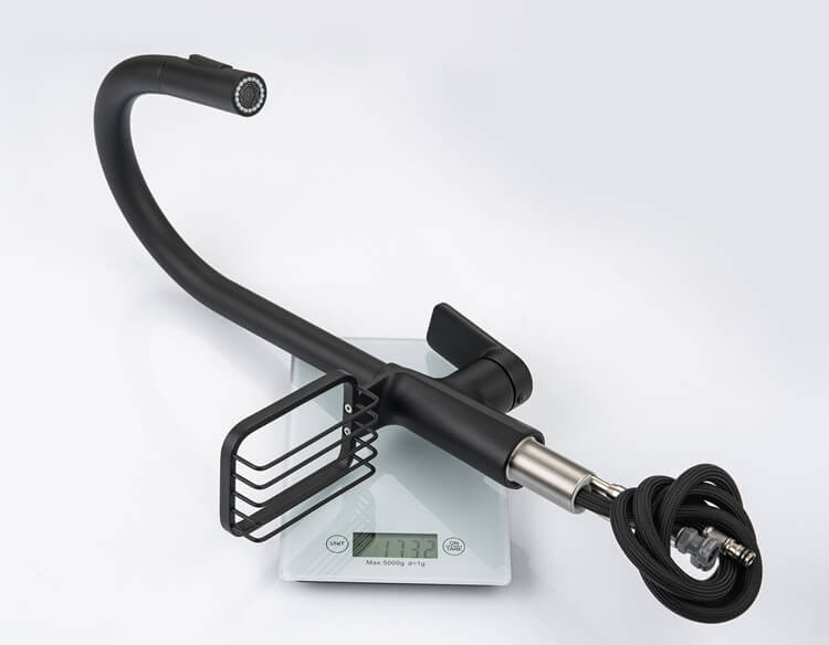 Homelody Noir Robinet Escamotable Evier Bec Pivotant à 360° Mélangeur Cuisine avec Douchette Extractible acier inoxydable et étagères