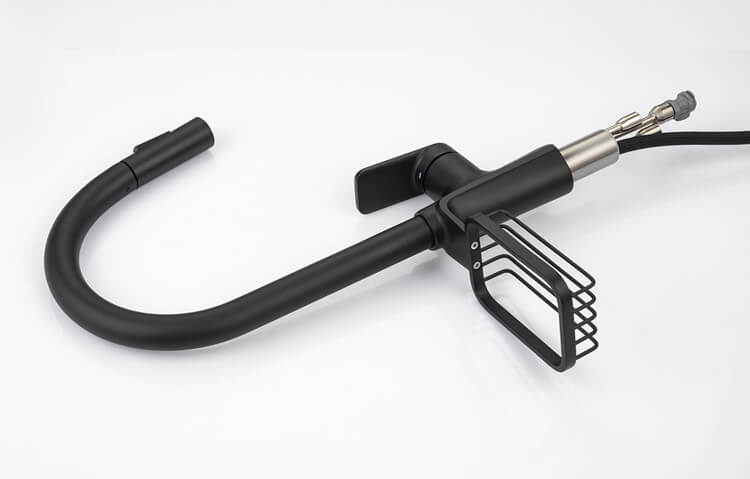 Homelody Noir Robinet Escamotable Evier Bec Pivotant à 360° Mélangeur Cuisine avec Douchette Extractible acier inoxydable et étagères