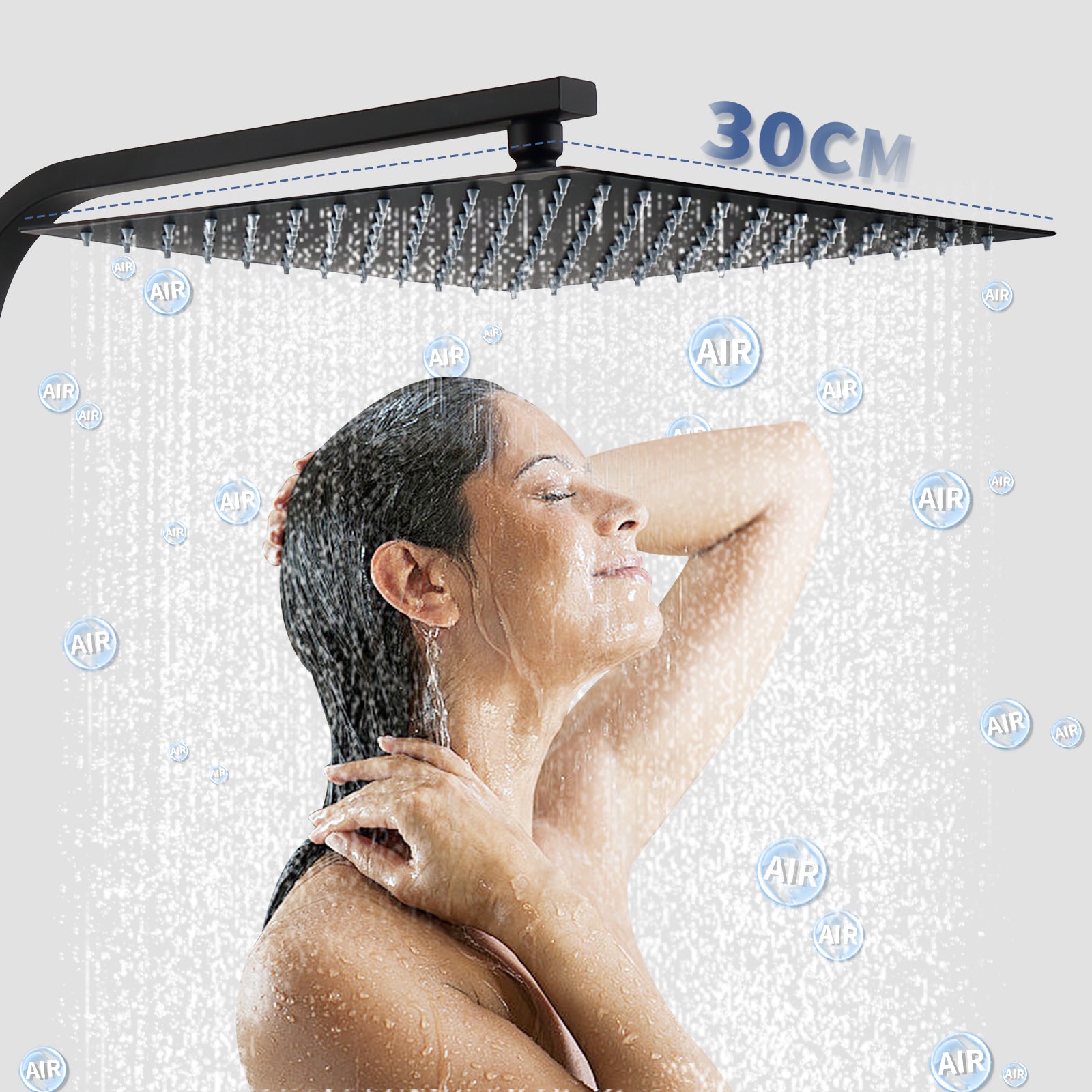 Homelody Colonne de Douche Thermostatique Système de Douche Hauteur Réglable Colonne de Douche Avec Grand Jet de Plafond Carré de 12 Pouces Ensemble de Douche Noir Corps en Laiton