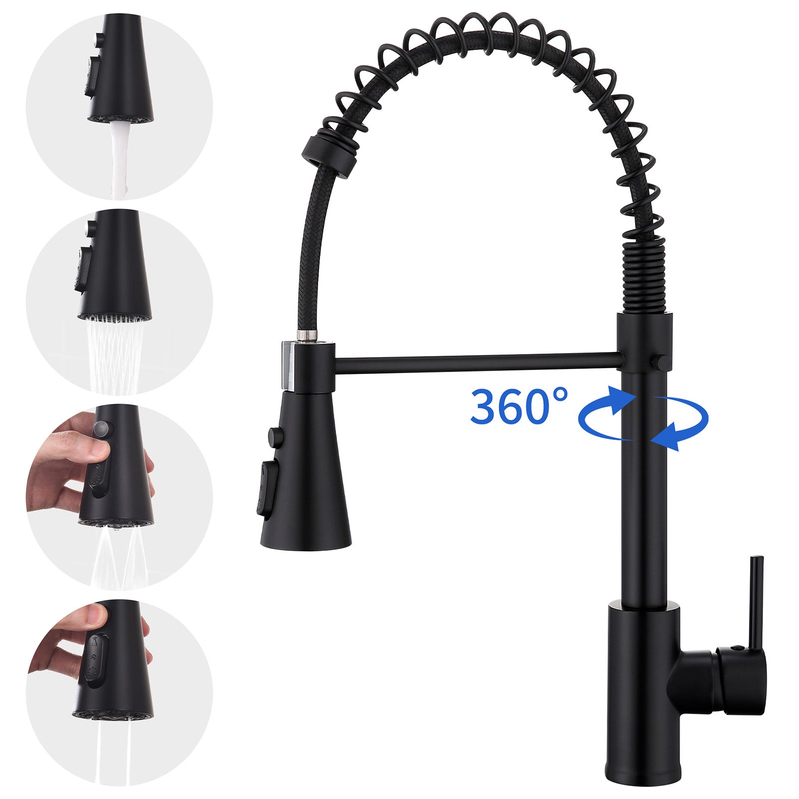 Homelody Mitigeur de Cuisine à Ressort 360° – Douchette 4 Fonctions, Contrôle Température & Débit