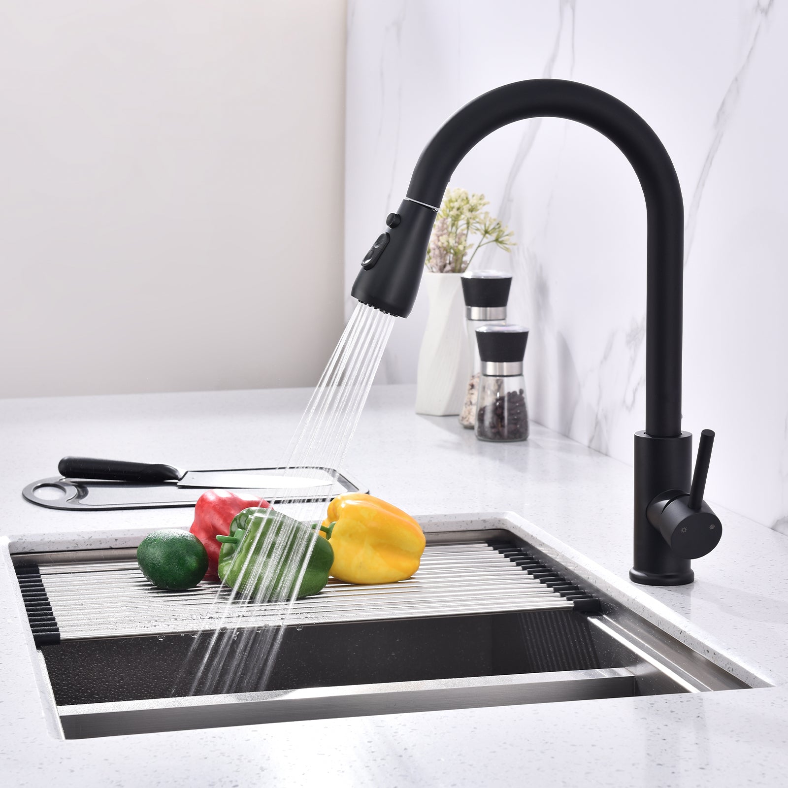 HOMELODY Robinet de cuisine avec douchette - Robinet de cuisine extensible avec 3 modes - Robinet de cuisine rotatif à 360° - Mitigeur d'évier extensible - Mitigeur monocommande en Laiton