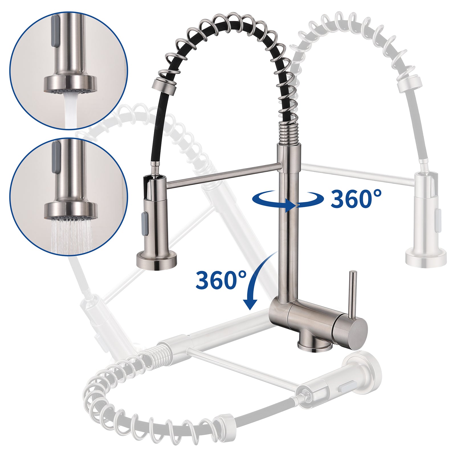Homelody Mitigeur de Cuisine Rabattable Robinet Cuisine Pliable avec 2 Jets aux Choix Mitigeur d'évier à Ressort en Acier Bec 360° Rotatif Brossé