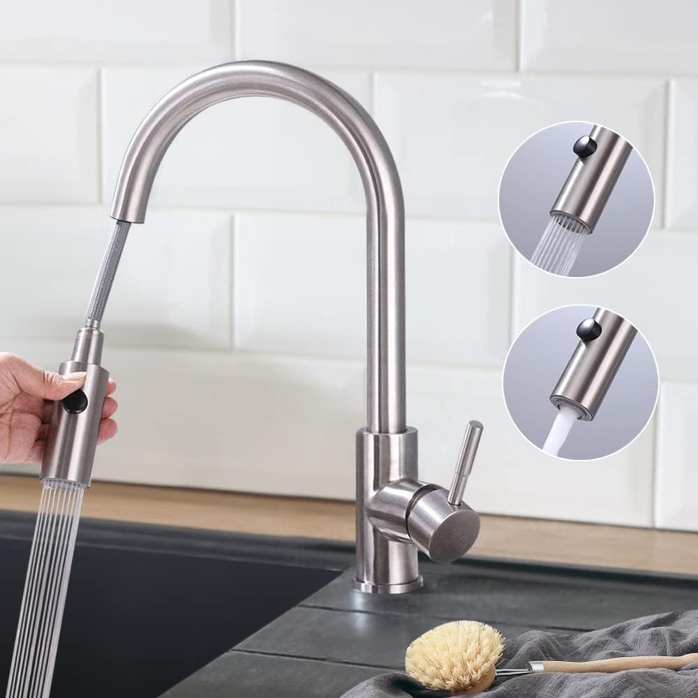 HOMELODY Robinet de cuisine pivotant à 360° avec douchette extensible - Robinet d'évier avec 2 modes de pulvérisation - Robinet haute pression