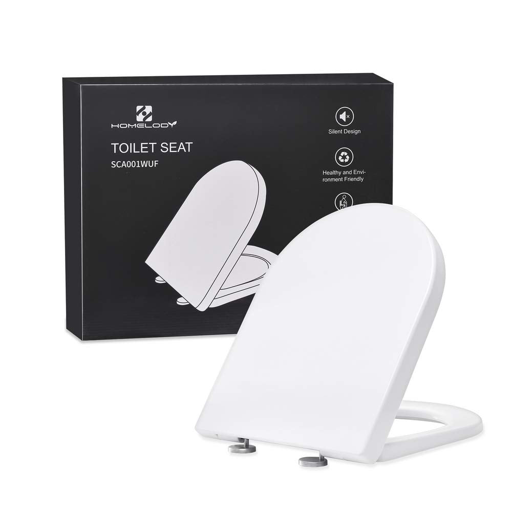 HOMELODY Abattants WC,Couvercle de Toilette Blanc,Matériau Épaissi d'Urée-formaldéhyde, Avec fonction de libération rapide et fonction,Acier inoxydable Charnière Réglable(435x360x40mm)