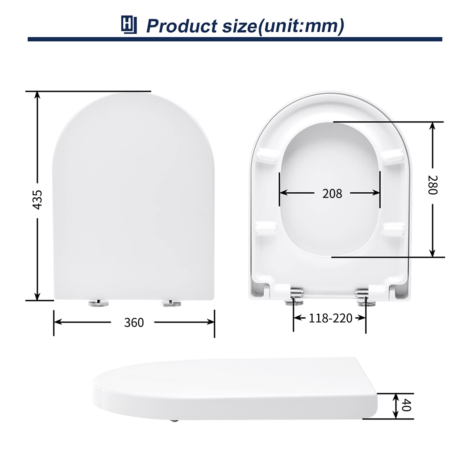 HOMELODY Abattants WC,Couvercle de Toilette Blanc,Matériau Épaissi d'Urée-formaldéhyde, Avec fonction de libération rapide et fonction,Acier inoxydable Charnière Réglable(435x360x40mm)