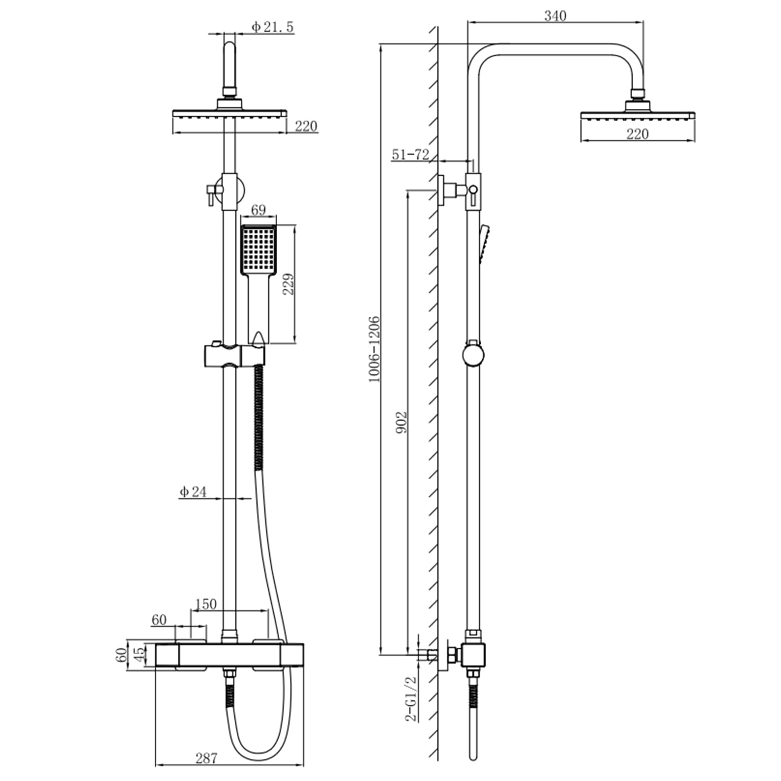 HOMELODY Système de douche avec thermostat chromé - Robinet de douche en acier inoxydable - Douche de pluie avec robinet avec verrouillage de sécurité à 38 °C - Douchette ABS - Douchette de tête -