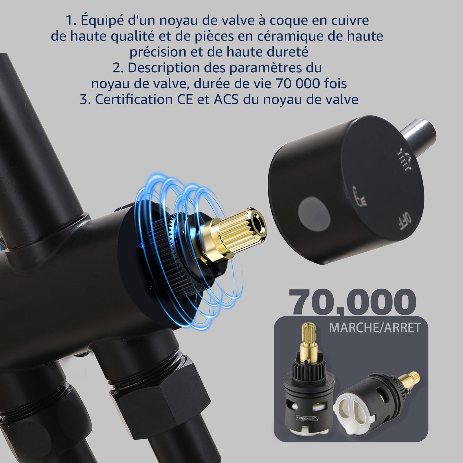 Homelody Système de douche sans thermostat + Mitigeur Douche Thermostatique Cascade Noir Mat