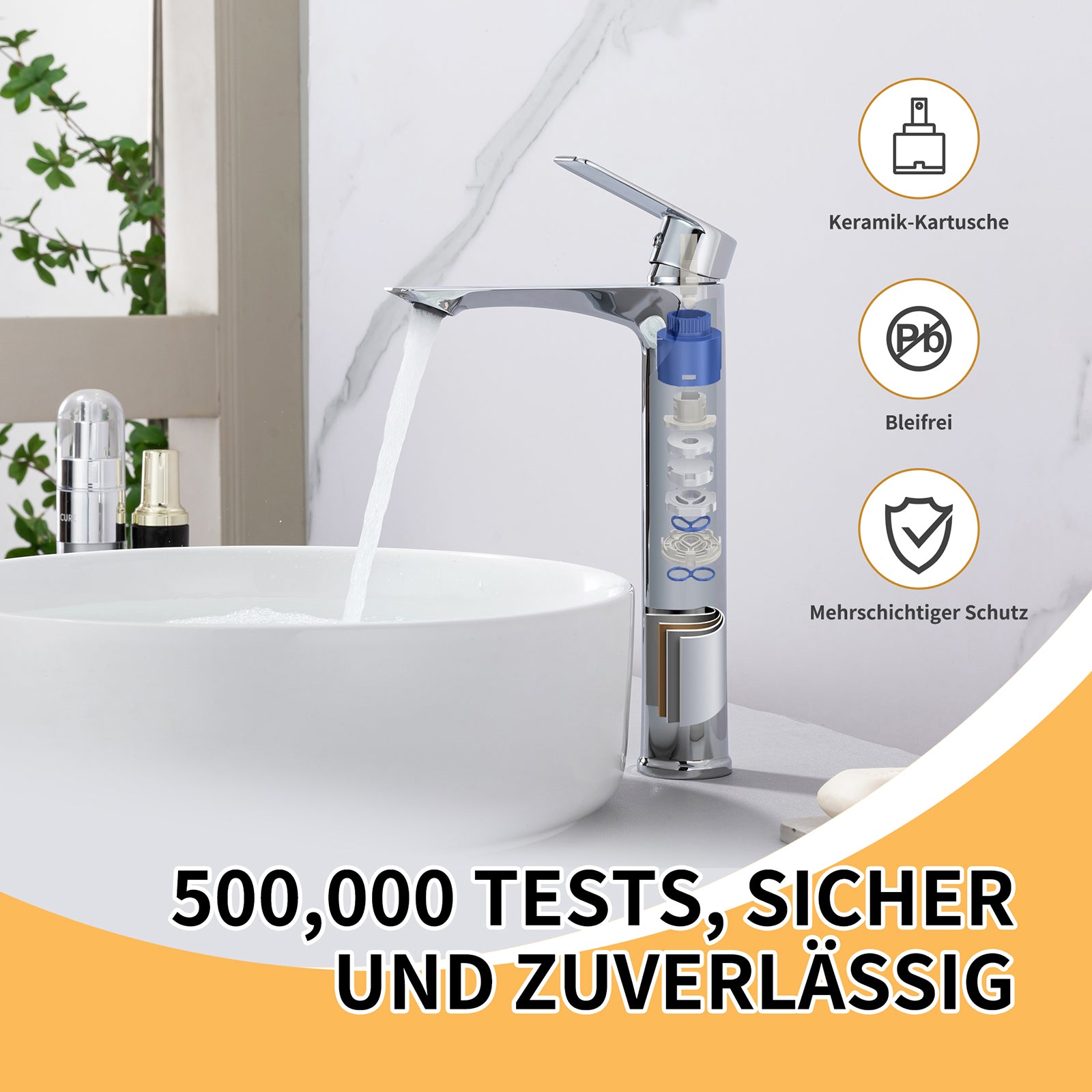 Homelody Robinet Salle de Bain avec Bec Haut – Mitigeur Monocommande en Acier Inoxydable, Réglage Facile de l’Eau Chaude et Froide