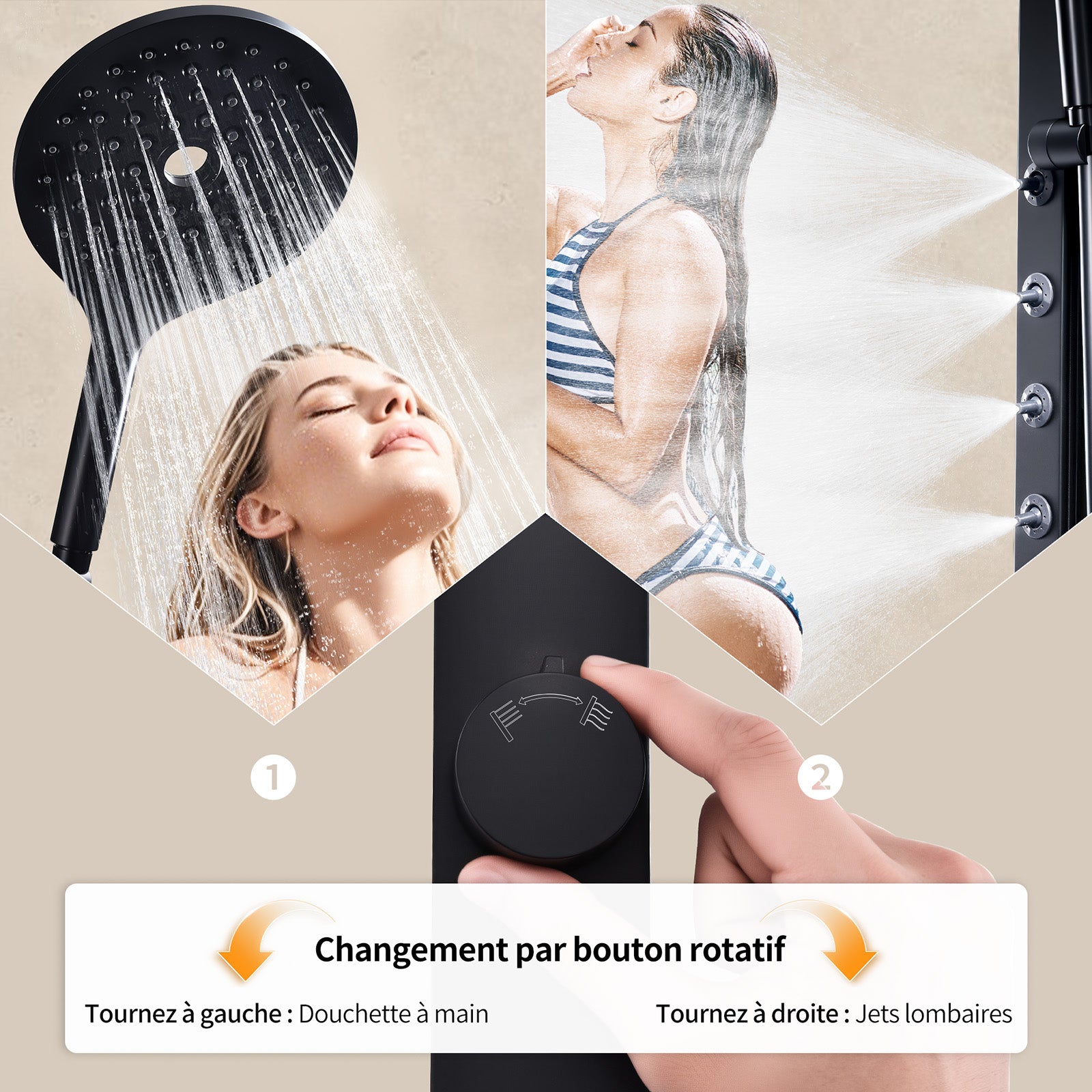 Homelody Colonne de Douche Sans Mitigeur avec 4 Jets Latéraux Orientables – Douchette à Main 7,5" réglable en Hauteur, Acier Inoxydable