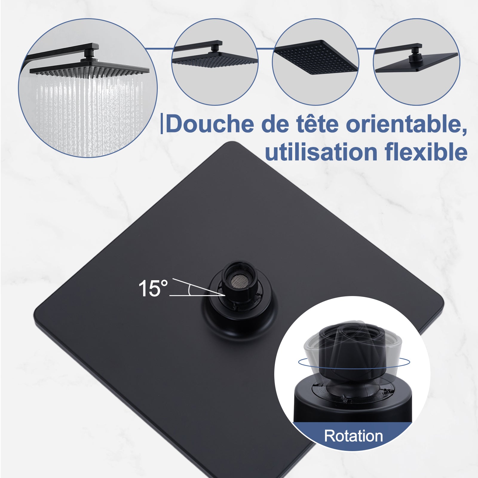 HOMELODY Colonne de Douche Thermostatique 38℃ En Laiton, Ensemble de Douche Noir Réglable en Hauteur, Mitigeur Douche pour Salle de Bain
