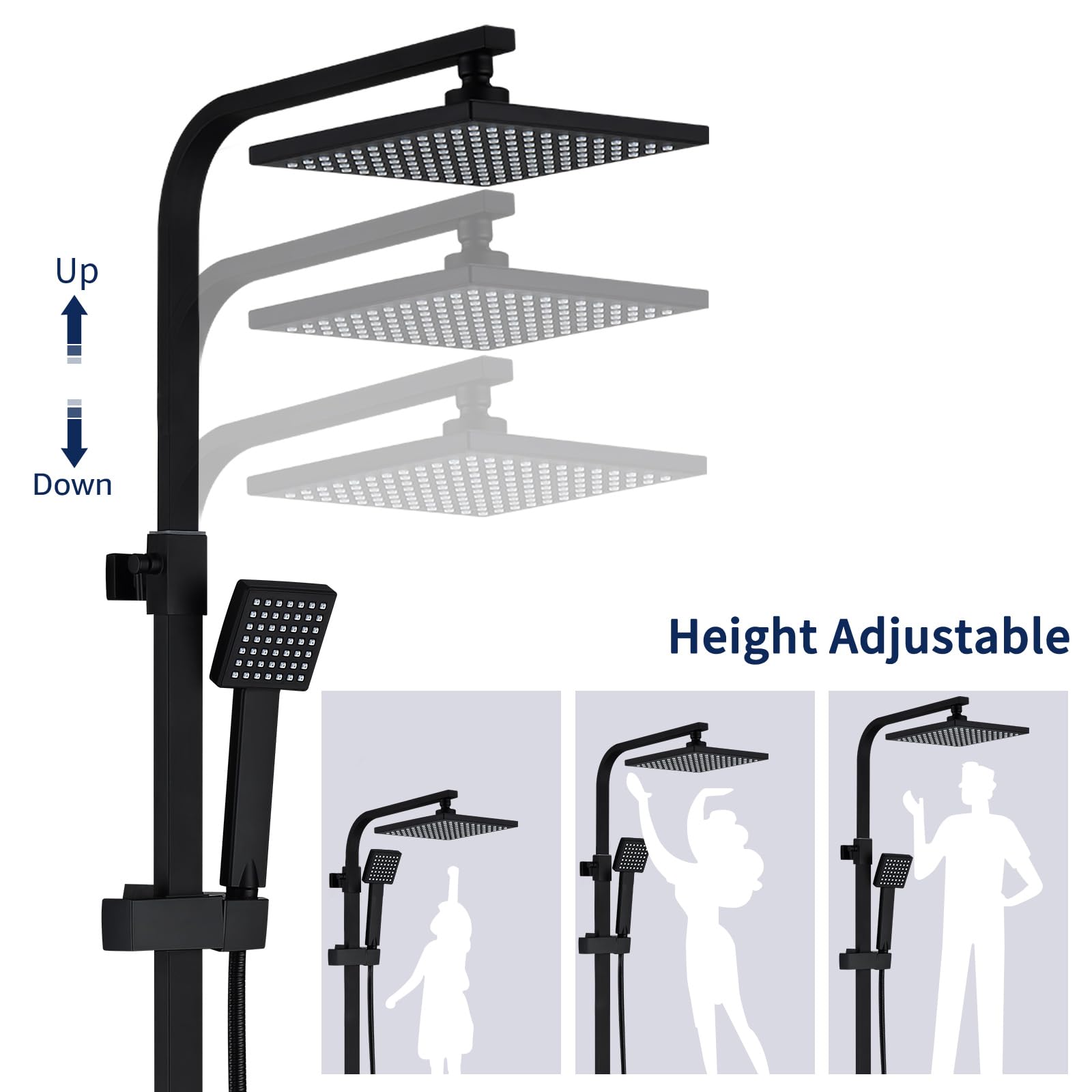 Homelody Colonne de Douche Noir Système de Douche avec Robinet de Douche Thermostatique Set Kit de Douche Robinet Cascade pour Baignoire Réglable en Hauteur