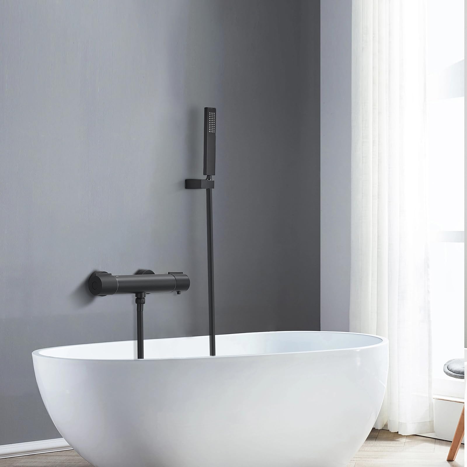 Homelody Mitigeur de Douche Thermostatique 38°C Noir Robinet de Bain Universel en Laiton Chromé pour Salle de Bains Interface Standard G1/2