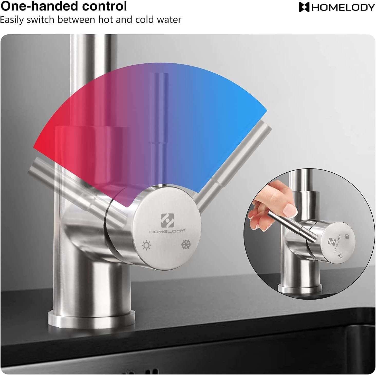 HOMELODY Robinet de cuisine pivotant à 360° avec douchette extensible - Robinet d'évier avec 2 modes de pulvérisation - Robinet haute pression