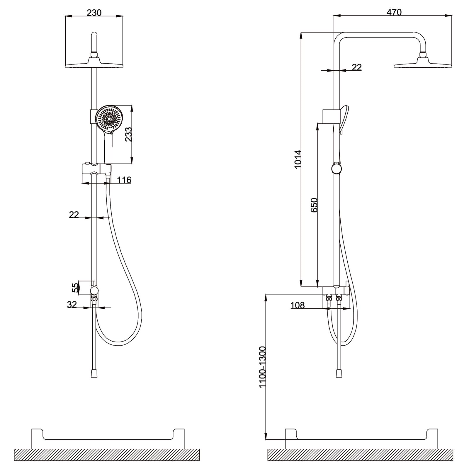 Homelody Système de douche sans thermostat, douche à effet pluie, douchette, hauteur réglable, en acier inoxydable SUS304, noir