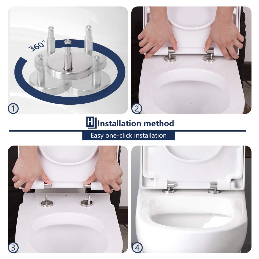 HOMELODY Abattants WC,Couvercle de Toilette Blanc,Matériau Épaissi d'Urée-formaldéhyde, Avec fonction de libération rapide et fonction,Acier inoxydable Charnière Réglable(435x360x40mm)
