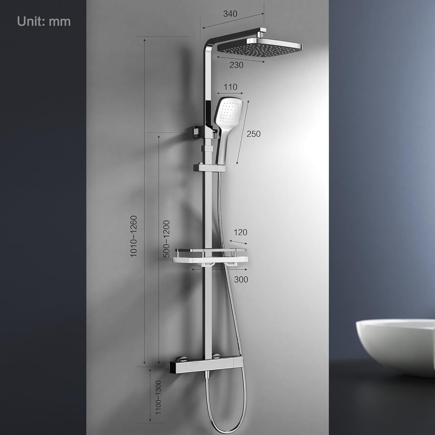 HOMELODY Système de douche avec thermostat, robinet de douche chromé
