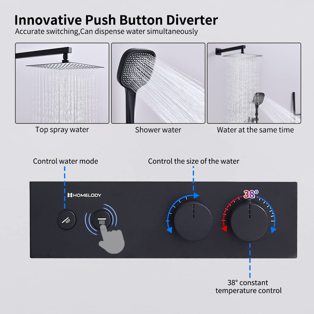 HOMELODY  Système de Douche Thermostatique 38℃ Douche Encastree Noire