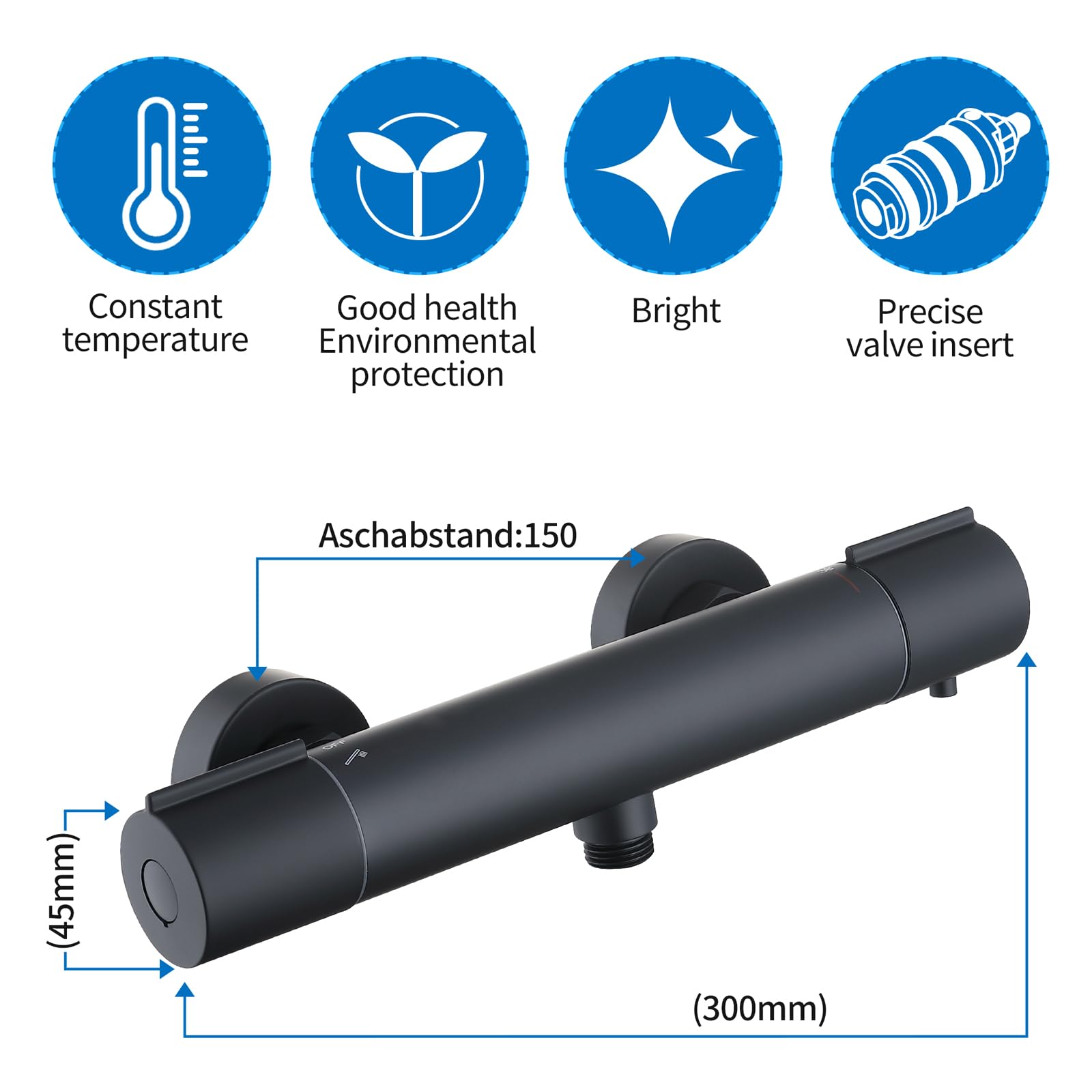 Homelody Mitigeur de Douche Thermostatique 38°C Noir Robinet de Bain Universel en Laiton Chromé pour Salle de Bains Interface Standard G1/2