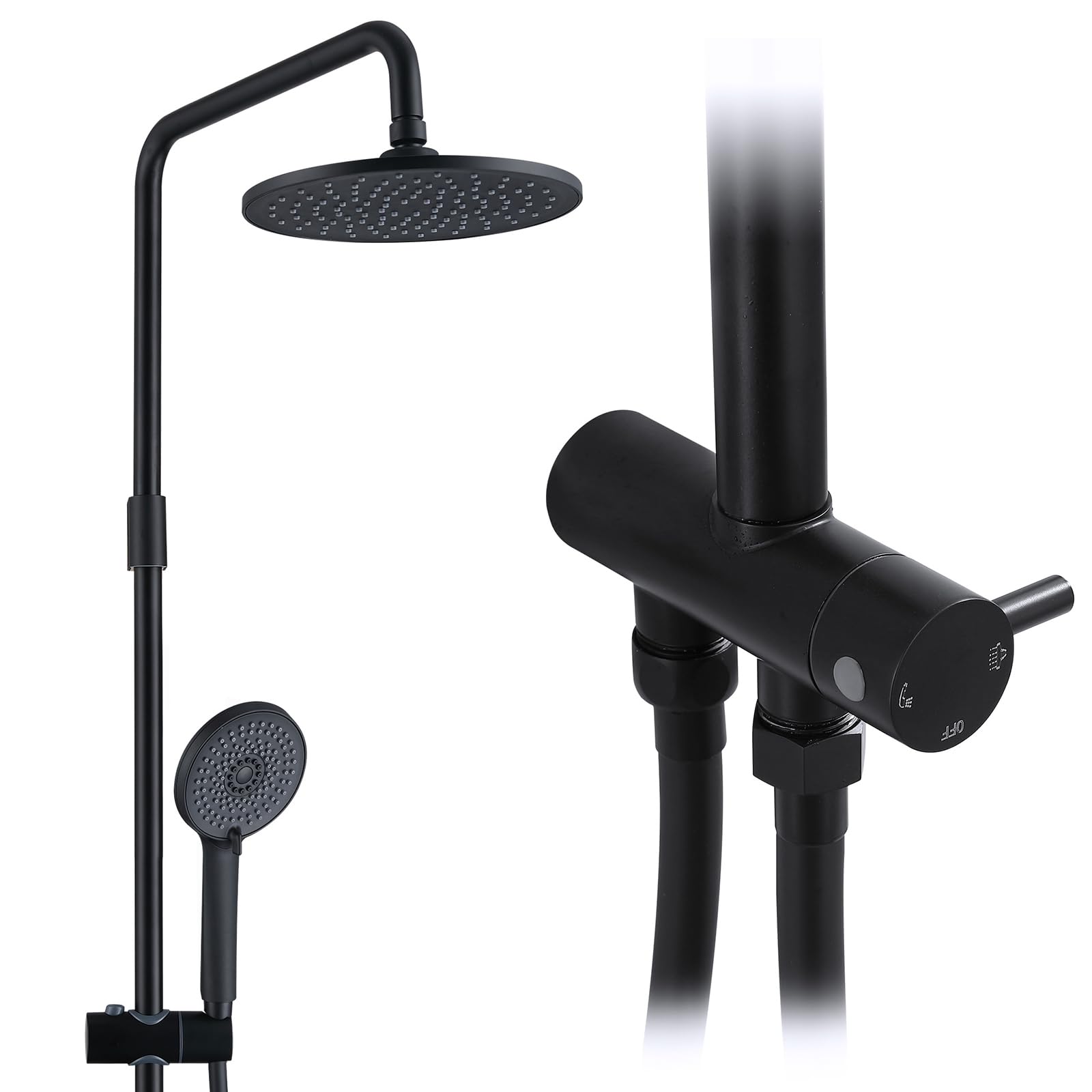 Homelody Système de douche sans thermostat, douche à effet pluie, douchette, hauteur réglable, en acier inoxydable SUS304, noir
