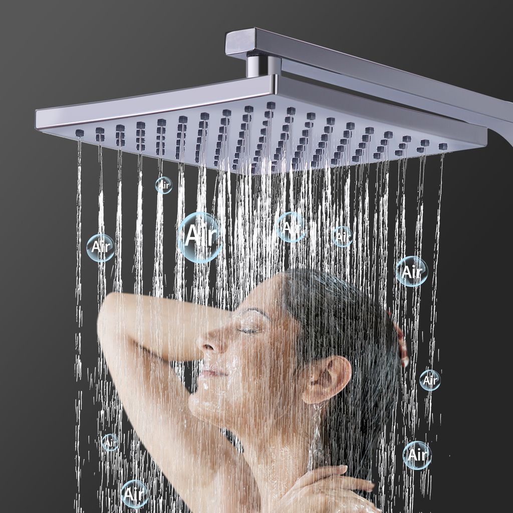 Système de douche Homelody avec thermostat, kit de douche en laiton avec robinetterie Pomme de douche à effet pluie (200 x 200 mm) Douchette, flexible, barre de douche, robinetterie de douche