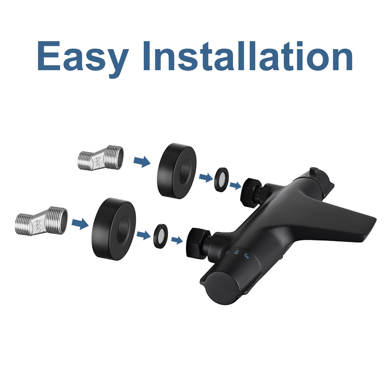 Homelody Système de douche sans thermostat + Mitigeur Douche Thermostatique Cascade Noir Mat