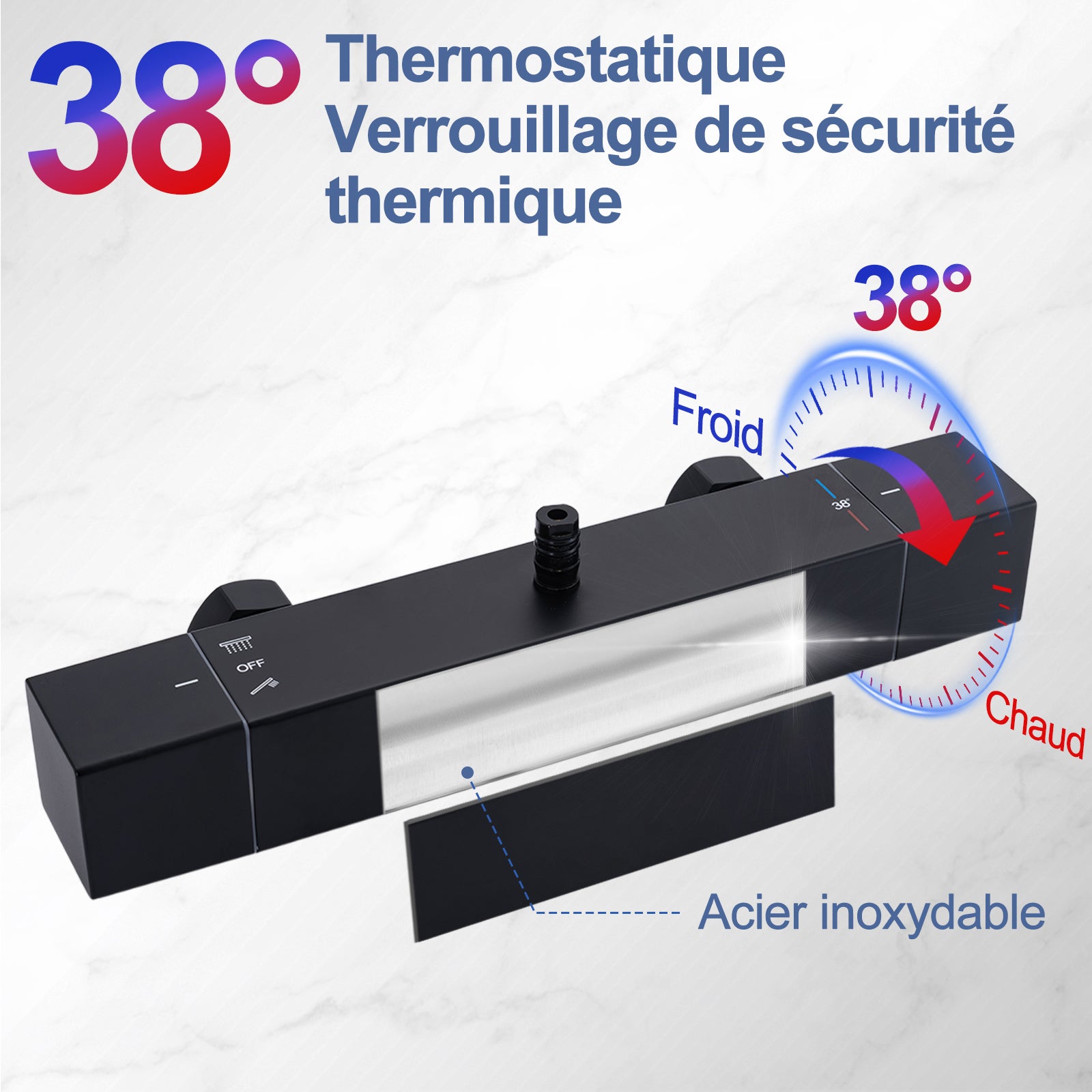 HOMELODY Colonne de Douche Thermostatique 38℃ En Laiton, Ensemble de Douche Noir Réglable en Hauteur, Mitigeur Douche pour Salle de Bain