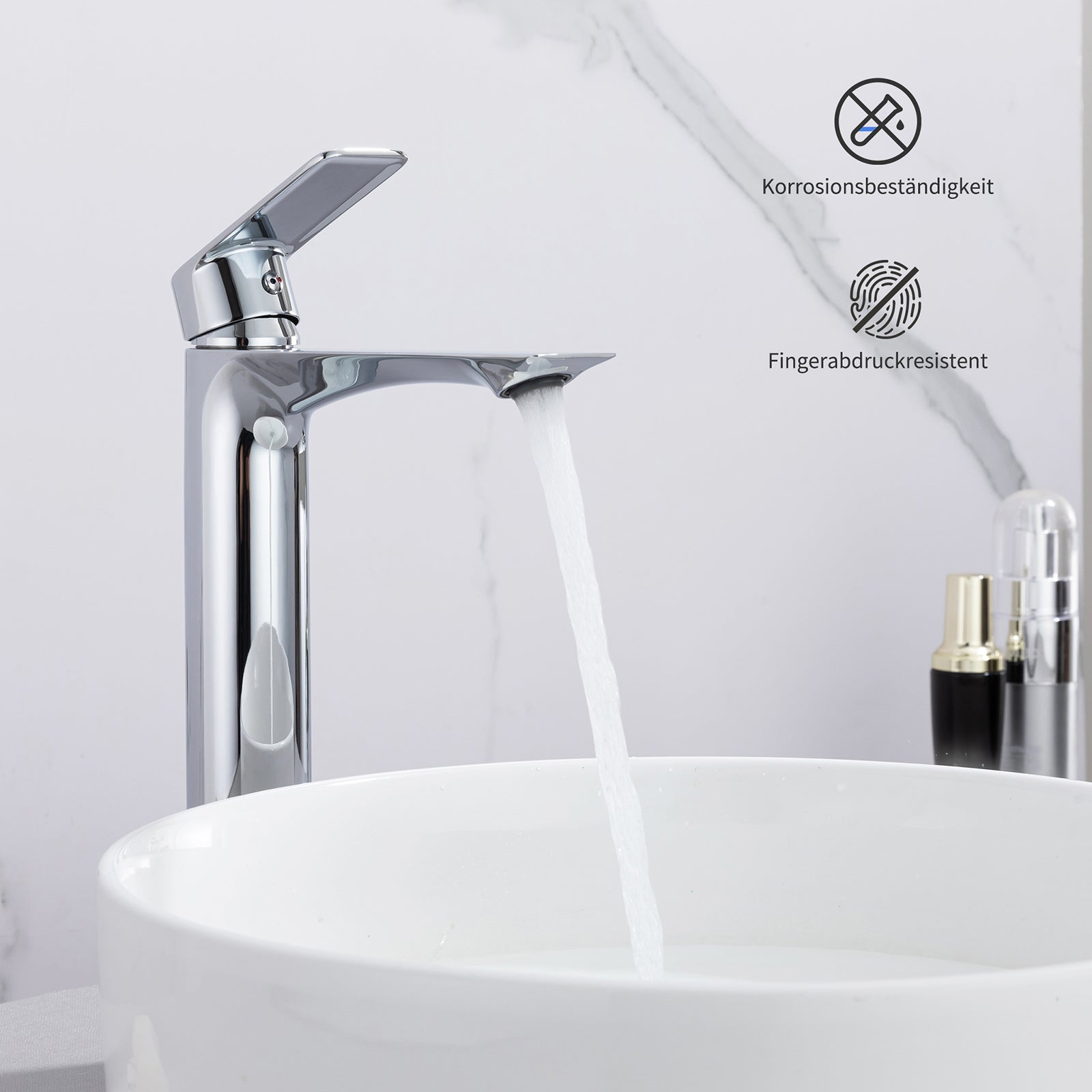 Homelody Robinet Salle de Bain avec Bec Haut – Mitigeur Monocommande en Acier Inoxydable, Réglage Facile de l’Eau Chaude et Froide