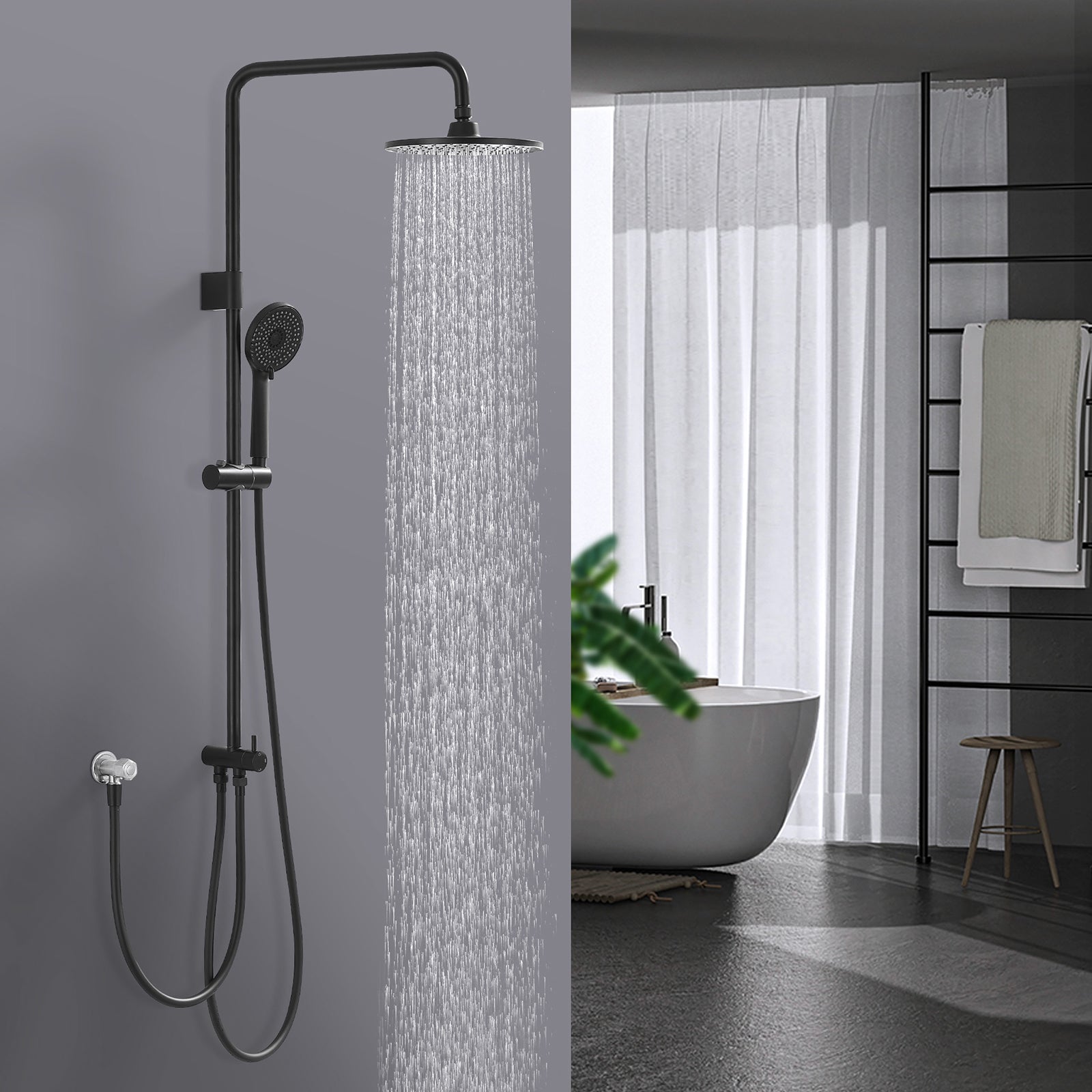 Homelody Système de douche sans thermostat + Mitigeur Douche Thermostatique Cascade Noir Mat
