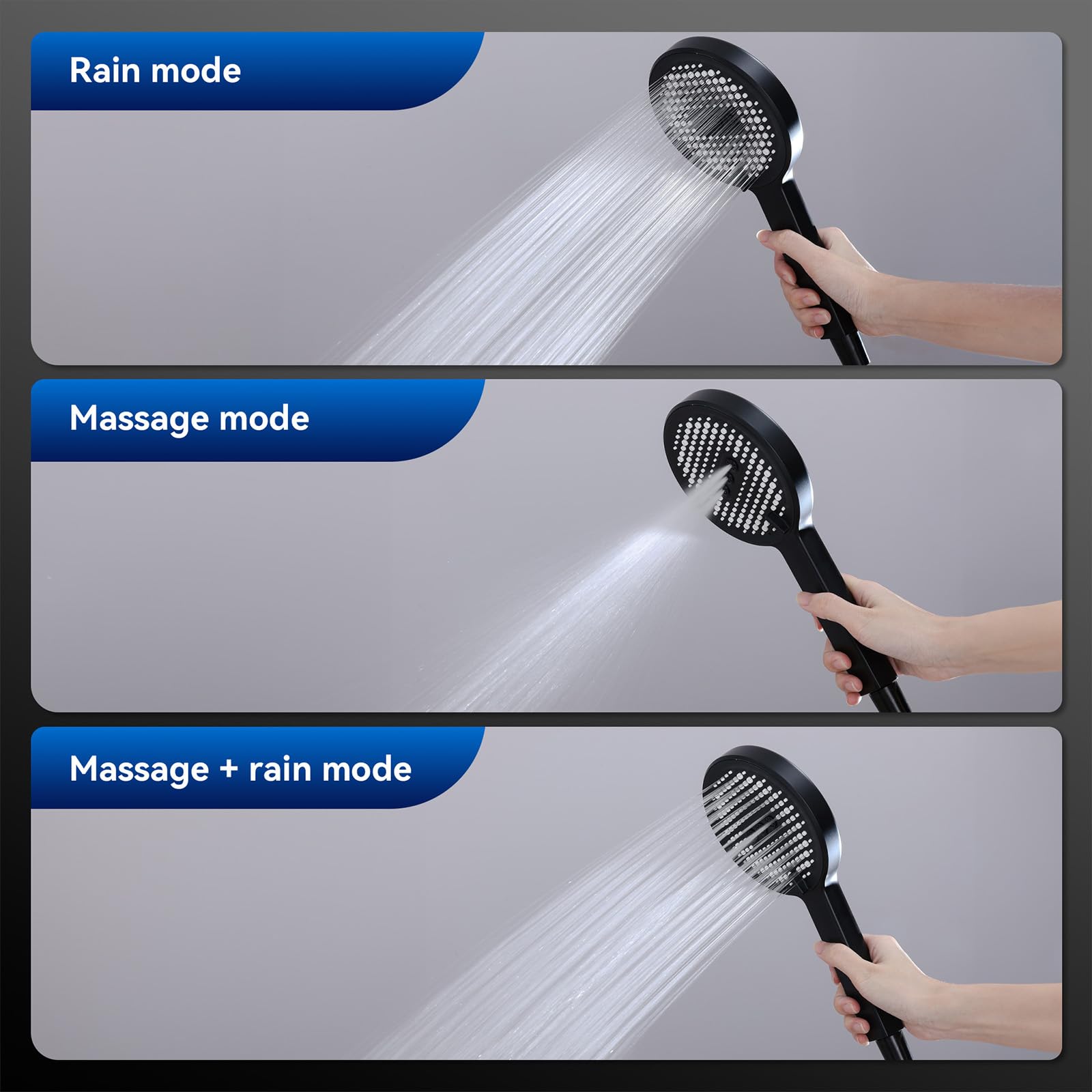 HOMELODY Système de douche, avec thermostat, robinet de douche, 3 types de jets, pommeau de douche rond, douche de pluie, avec robinet, pommeau de douche de 30 cm, noir