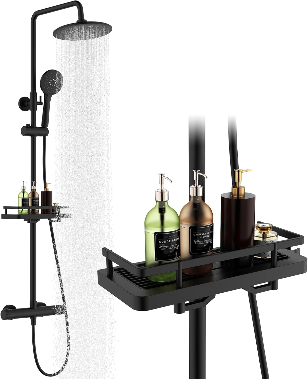 HOMELODY Système de douche avec thermostat noir - Kit complet rond