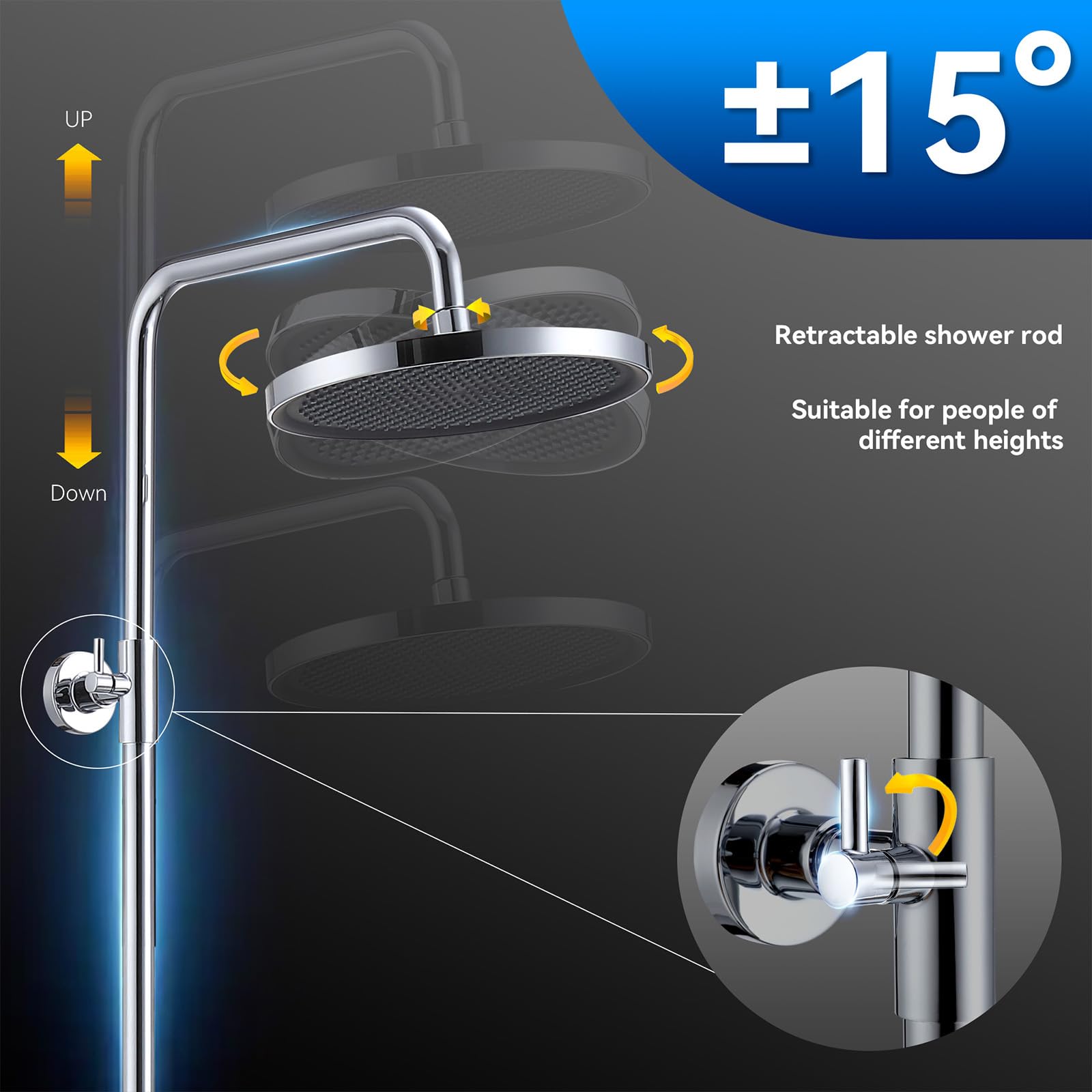HOMELODY Système de douche avec thermostat, mitigeur de douche, 3 types de jets, pommeau de douche rond, douche de pluie, avec robinet, pommeau de douche de 30 cm, ensemble de douche