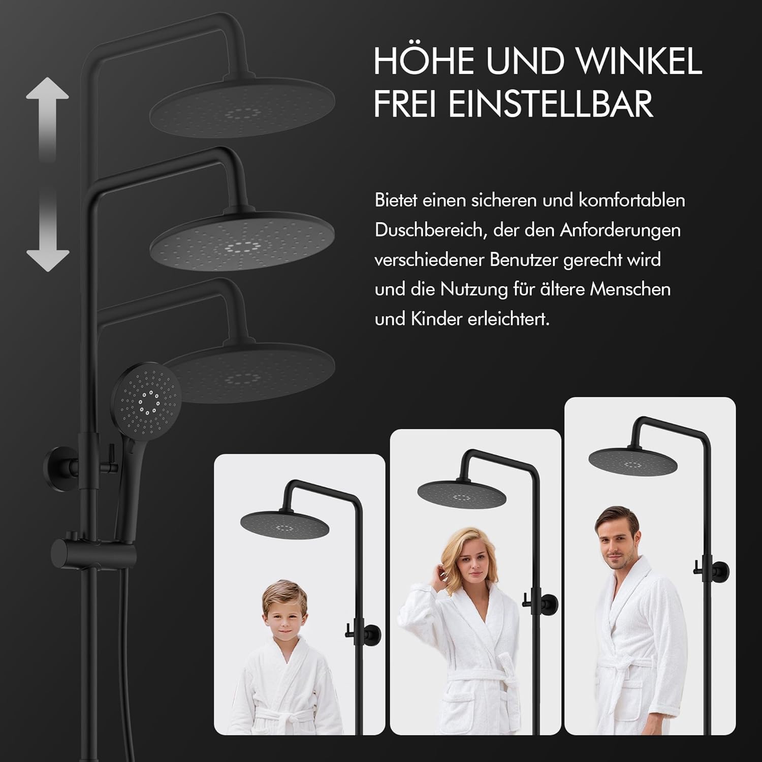 HOMELODY Système de douche avec thermostat noir - Kit complet rond