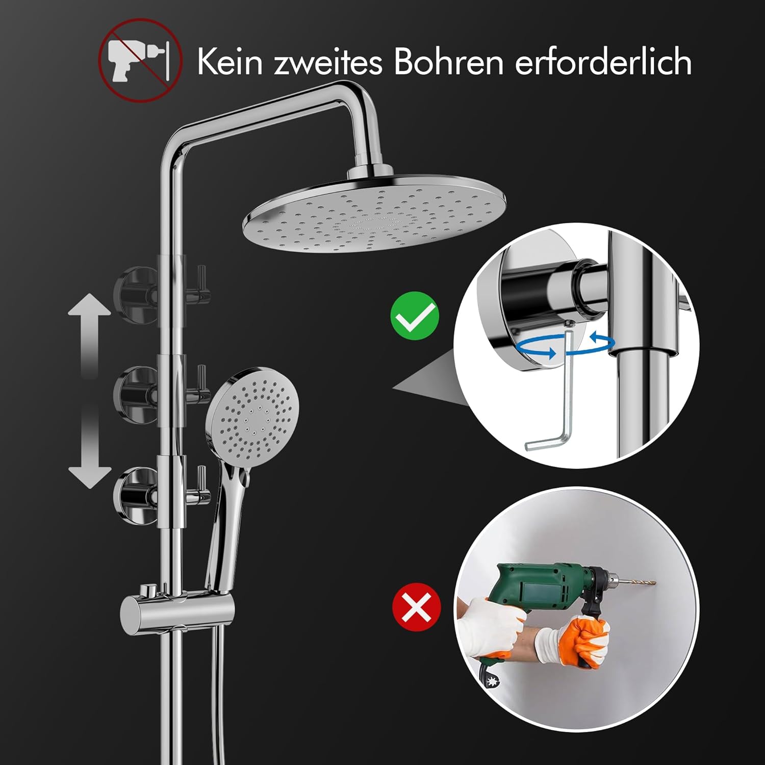 HOMELODY Système de douche avec thermostat, robinet de douche chromé, kit complet rond