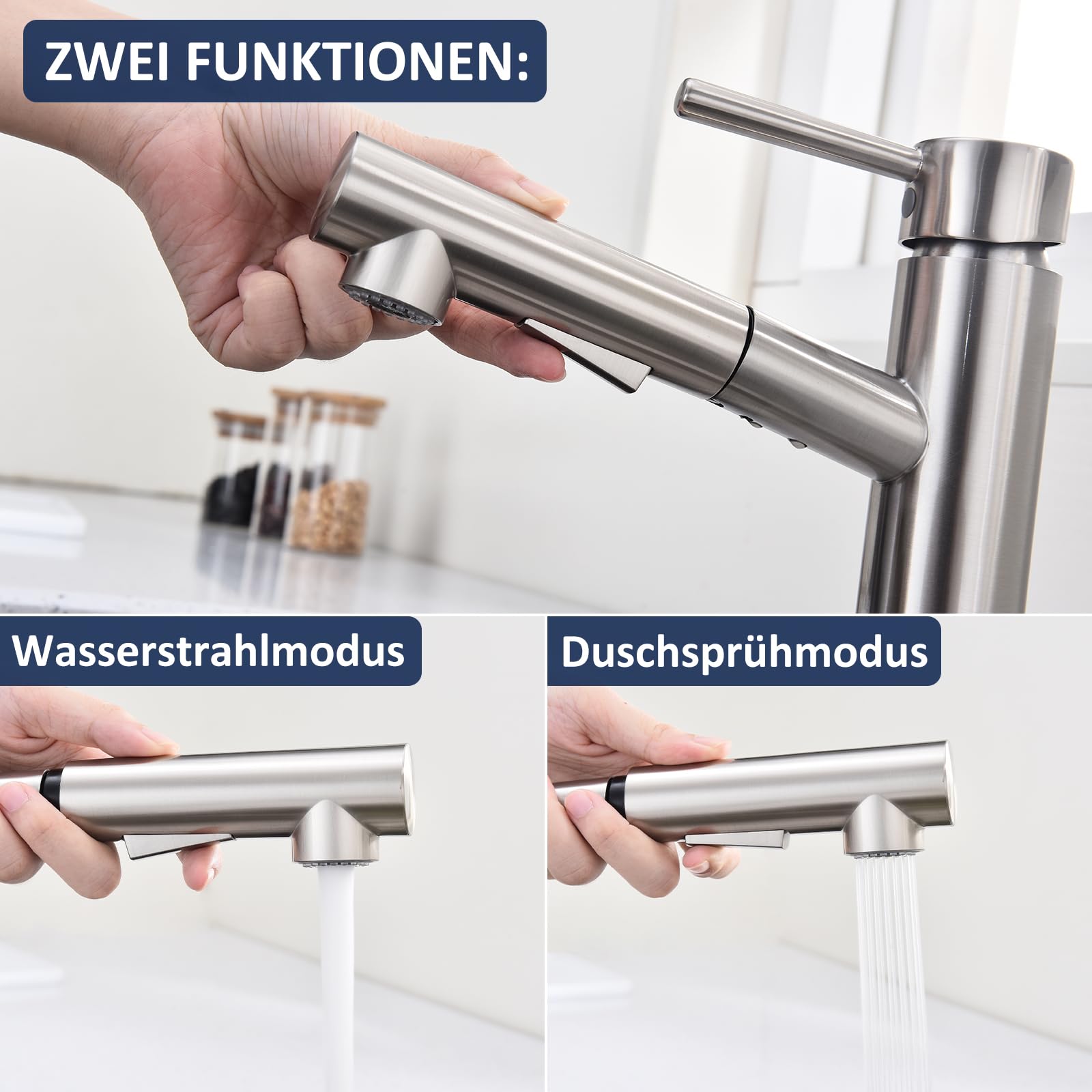 Homelody Robinet Cuisine avec Douchette Extractible, Mitigeur Cuisine avec 2 Modes de Jet