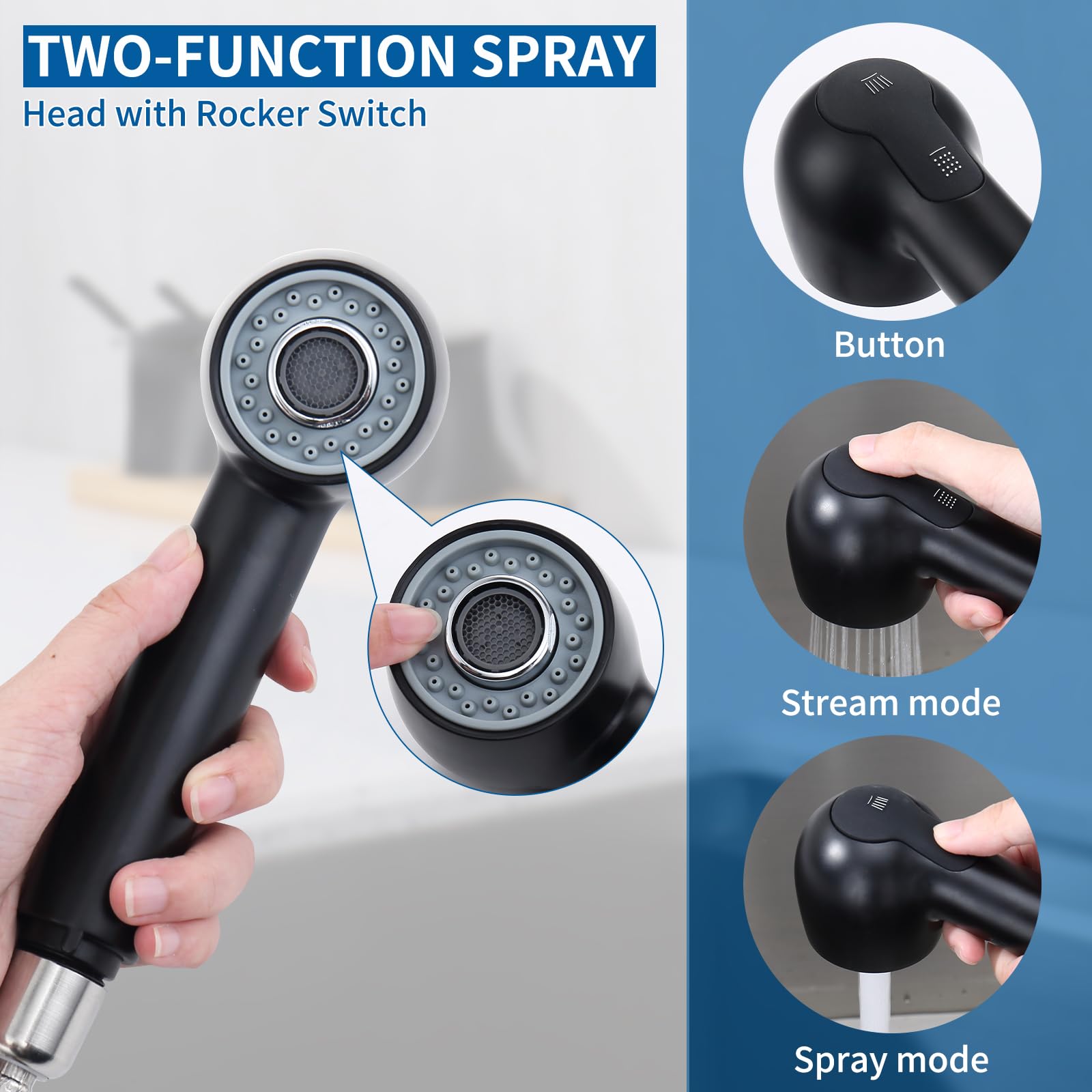 HOMELODY Robinet d'évier avec douchette extensible, robinet de cuisine avec 2 types de jets, en acier inoxydable 304, mitigeur haute pression, rotatif à 360°